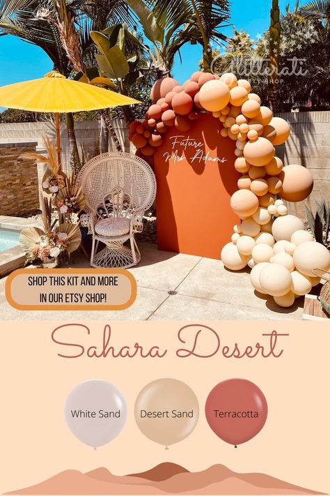 Desert Disco Bachelorette, Desert Disco, Burnt Orange Decor, Diy Balloon Arch, Desert Party, Boho Party Decorations, Disco Bachelorette, Boho Birthday Party, Balloon Arch Kit