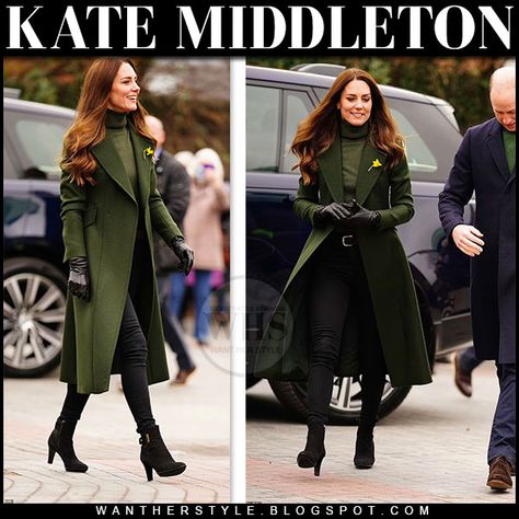 Forest Green Coat Outfit Winter, Kate Middleton Coats Winter, Kate Middleton Green Coat, Olive Green Wool Coat Outfit, Emerald Green Coat Outfit Winter, Green Pea Coat Outfit, Army Green Trench Coat Outfit, Dark Green Trench Coat Outfit, Green Ankle Boots Outfit