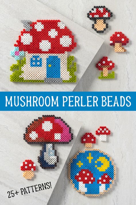 Perler Bead Patterns Mushroom, Perler Plants, Perler Beads Summer, Free Perler Bead Patterns, Plant Perler Beads, Mushroom Perler Bead Patterns, Perler Bead Mushroom, Perler Bead Patterns Small, Mushroom Perler Beads