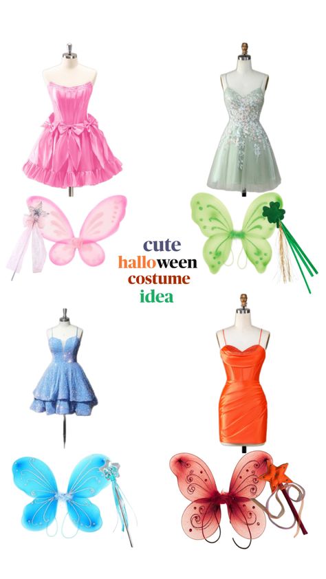 Fairy Halloween Costumes For Teens, Pink Fairy Costume, Cute Halloween Costume, Fairy Halloween, Teen Halloween, Fairy Halloween Costumes, Group Of Four, Halloween Costume Idea, Costumes For Teens