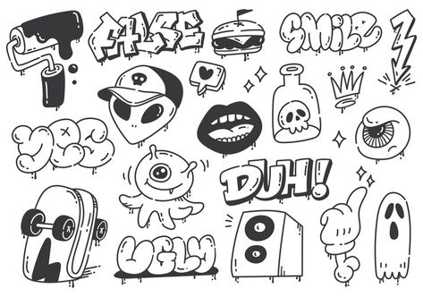 Grafitti Illustrations, Graffiti Designs Doodles, Cute Graffiti Doodles, Graffiti Background Ideas, Graffiti Doodles Ideas, Graffiti Doodles Easy, Doodle Graffiti, Cool Fonts Alphabet, Alphabet Graffiti