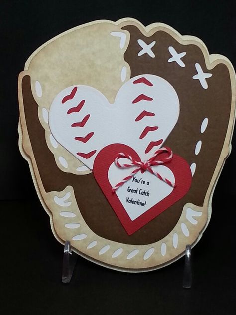 Baseball glove shaped Valentines card using Cricut Sports Mania and Spellbinder heart dies. Baseball Valentine, Love You Boyfriend, Anniversary Cards For Husband, Using Cricut, Women Photography, Valentines Card, Baseball Glove, Love Cards, Anniversary Cards