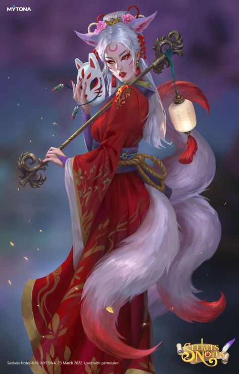 Asian Fox, Kitsune Fox Spirit, Seekers Notes, Hotel Artwork, Fox Character, Kitsune Fox, Fox Spirit, Roleplay Characters, Monster Characters