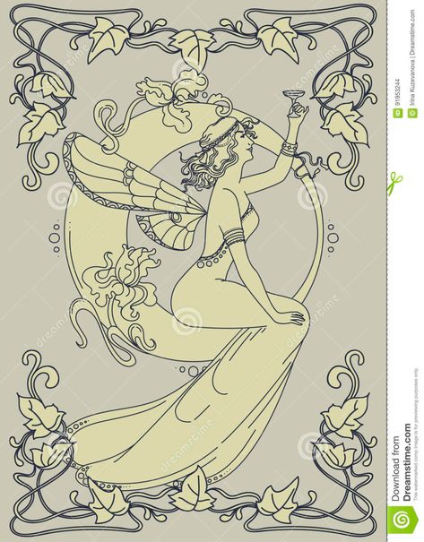 Fairy Woman, Art Nouveau Mucha, Art Nouveau Tattoo, Motifs Art Nouveau, Nouveau Tattoo, Art Nouveau Illustration, Art Nouveau Poster, Snake Art, Art Tumblr