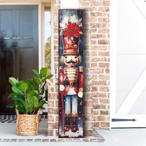 The Holiday Aisle® Zella Weather Resistant Wood Wall Decor | Wayfair Nutcracker Image, Nutcracker Design, Vintage Nutcracker, Modern Farmhouse Entryway, Christmas Boards, Vintage Nutcrackers, Farmhouse Aesthetic, Celebrating Christmas, Christmas Porch