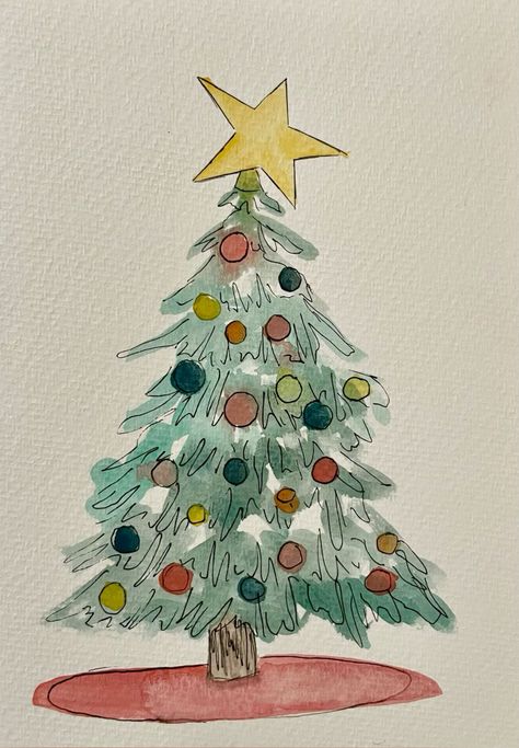 Homemade Christmas Card Ideas Drawing, Watercolor Gift Card Ideas, Christmas Cards Handmade Snowman, Water Colour Christmas Tree, Watercolor Christmas Cards Ideas Simple Diy, Diy Watercolor Christmas Card Ideas, Watercolour Christmas Cards Diy, Watercolor Christmas Trees Tutorial, Christmas Card Watercolour Ideas