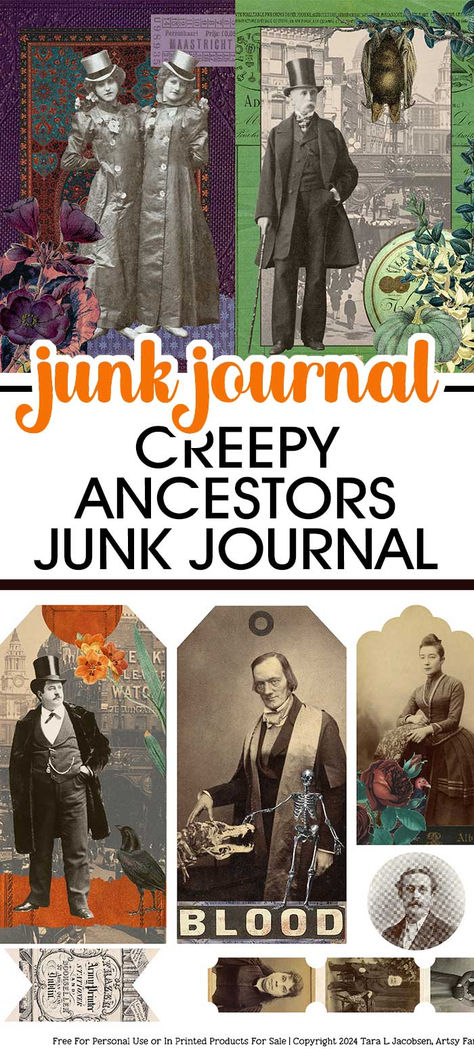 Creepy Ancestors Halloween Junk Journal Kit Printables Free Journaling Printables, Horror Journal, Steampunk Journal, Steampunk Witch, Halloween Junk Journal, Journal Things, Halloween Printables Free, Halloween Labels, Free Vintage Printables