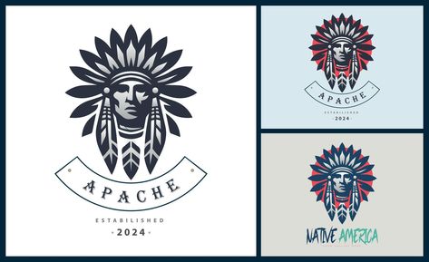 Apache indian aztec native american warrior tribes face head logo template design Native American Logo, American Logo, Apache Indian, Native American Warrior, Logo Banners, Heart With Arrow, Custom Illustration, Custom Branding, Background Banner