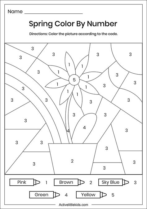 Flower Worksheet, Number Worksheets For Kindergarten, Spring Color By Number, Free Color By Number, Color By Number Worksheet, Number Printables, Table Activities, Number Worksheet, Summer Art Projects