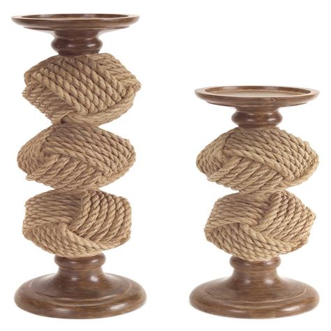 Melrose International Rope Candle Holder - Set of 2 - 62778 Rope Candle Holder, Rope Candle, Garden Decor Items, Rope Knots, Velvet Blanket, Candle Holder Set, Classic House, Candle Holder, Tea Lights