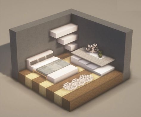 Bedroom Minecraft Ideas, Minecraft Living Room Design, Minecraft Bedrooms, Minecraft Living Room, Bedroom Ideas Minecraft, Modern Minecraft Houses, Case Minecraft, Minecraft Decoration, Rumah Minecraft Sederhana