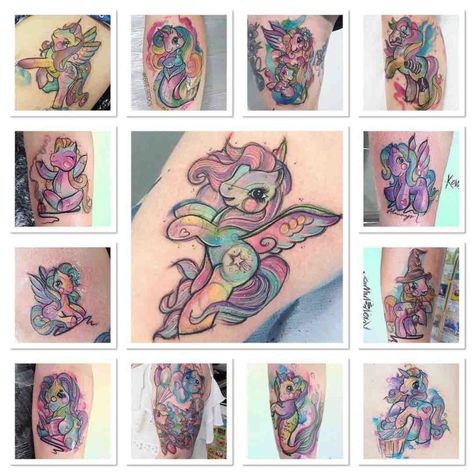 Holographic Tattoo, Pony Tattoo, My Little Pony Tattoo, Unicorn Tattoo Designs, Rainbow Kawaii, Unicorn Tattoo, Space Grunge, Unicorn Tattoos, Best Tattoo Ideas