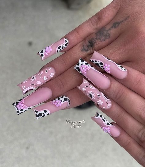 Western Nail Ideas, Baby Shower Nails, Cow Print Nails, Beach Nail Designs, Western Nails, Purple Acrylic Nails, Cow Nails, Nail Pops, Print Nails