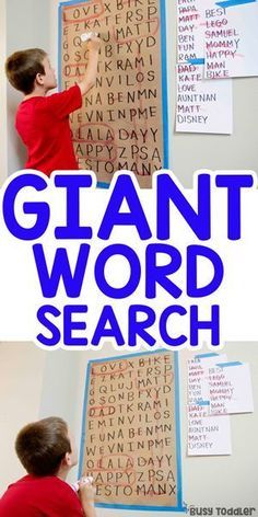 Giant Word Search Activity: Literacy activity for kids; sight words activity; learning activity; learning to read activity from Busy Toddler Giant Word Search, Sight Words Activity, Kids Sight Words, Kids Literacy, Learning To Read, Sight Word Activities, Aktivitas Montessori, Spelling Words, Word Activities