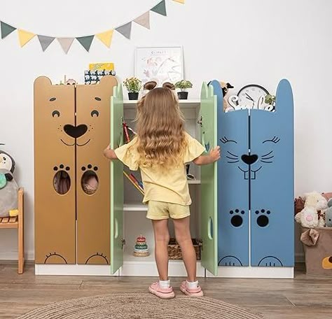 Amazon.com: BUSYWOOD Animals Dresser – Toddler Dresser Organizer for Bedroom - Playroom Furniture - Wardrobe Closet - Kids Armoire - Montessori Armoire - Wooden Closet : Hogar y Cocina Toddler Dresser, Kids Chair Design, Wooden Kids Furniture, Closet Dressers, Montessori Design, Child Furniture, Kids Armoire, Kids Furniture Design, Dresser Organizer