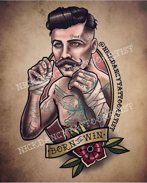 Traditional Boxer Tattoo, Gentleman Tattoo, Boxer Tattoo, Boxing Tattoos, Beard Drawing, Barber Tattoo, Boxers Design, Rose Tattoos For Men, Japan Tattoo Design