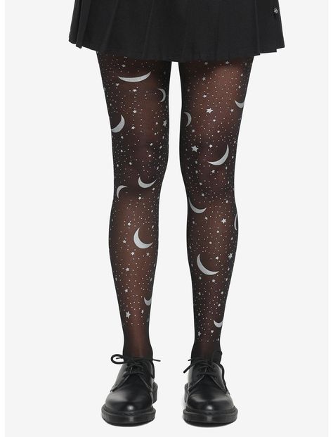 Black Celestial Foil Tights Gothic Tights, Halloween Tights, Goth Clothes, Celestial Design, Space Outfit, Star Clothing, Harajuku Outfits, Dream Outfits, Alternative Style