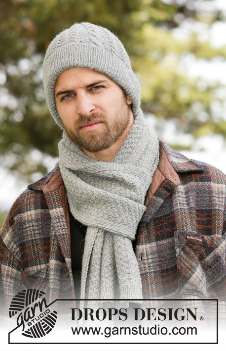 Weston / DROPS 174-10 - Free knitting patterns by DROPS Design Mens Scarf Knitting Pattern, Men Scarf Pattern, Pola Topi, Knitting Hat, Knitting Patterns Free Scarf, Knit Hat For Men, Knitting Patterns Free Hats, Crochet Knit Hat, Knit Men