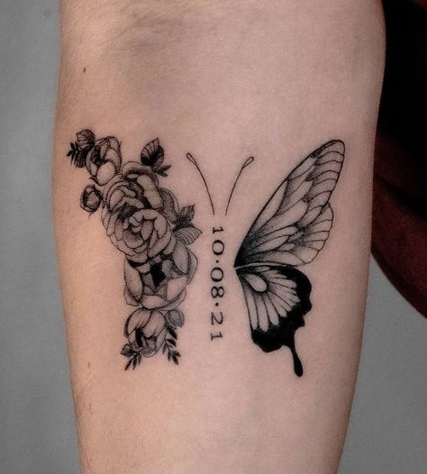 Finger Print Butterfly Tattoo, Small Remembrance Tattoos, Serenity Tattoo, Datum Tattoo, Tattoo For Baby Girl, Butterfly Tattoos On Arm, Remembrance Tattoos, Women Tattoos, Mom Tattoo Designs