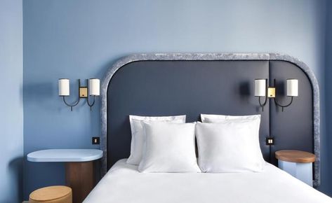 Hotel Bienvenue hotel - Paris, France Bedroom Hotel Design, Bed Platform, Contemporary Hotel, Bedding Ideas, Platform Beds, Headboard Designs, Bedroom Hotel, Design Hotel, Design Del Prodotto