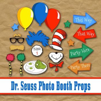 Encourage reading and adventures with these fun Dr. Seuss Inspired Photo Booth props. Great for any reading related parties or celebrate Dr. Seuss's birthday!  All you do is print them out on cardstock, cut them out, tape or glue long sticks to them and you are ready to go!You will receive over 40 Full Color images, done at 300 dpi.  Great for school parties. Dr Seuss Photo Booth, America School, Reading Party, Printable Photo Booth Props, Cat In The Hat Party, Reading Week, Dr Seuss Activities, Dr Seuss Crafts, Dr Seuss Birthday Party