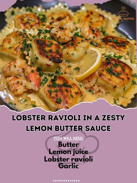 Lobster Ravioli, Lemon Butter Sauce, Lemon Sauce, Homemade Butter, Lemon Butter, Butter Sauce, Fresh Parsley, Lemon Zest, Ravioli