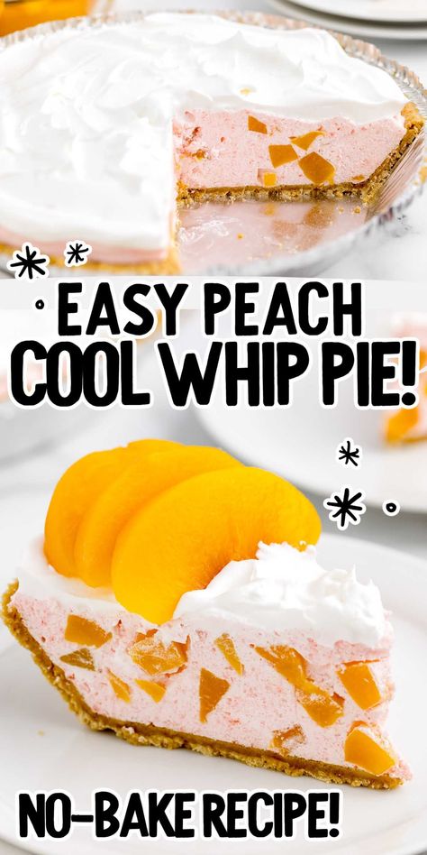 Peach Cool Whip Pie Peach Cool Whip Dessert, Peach Cool Whip Pie, No Bake Peach Pie Recipes, No Bake Peaches And Cream Pie, Jello Peach Pie, Peaches And Cream Pie Recipe, Creamy Peach Pie, Cool Whip Jello Pie, No Bake Peach Pie