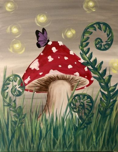 Whimsical Mushroom Garden  painting Mushroom Paint, Fairy Paintings, Hippie Painting, Cute Canvas Paintings, Seni Cat Air, Canvas Painting Designs, Spring Painting, Lukisan Cat Air, Mushroom Art