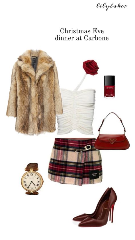 christmas outfit, red bag, prada bag, prada skirt, brown heels, fur coat, fashion, style inspiration Christmas Outfit Red, Prada Skirt, Fashion Style Inspiration, Fur Coat Fashion, Bag Prada, Outfit Red, Red Bag, Brown Heels, Coat Fashion