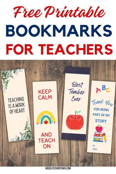 These free printable bookmarks for teachers are the perfect way to say thanks! With 4 beautiful designs to choose from, you can print these 2x6 bookmarks on cardstock to create a heartfelt gift for teacher appreciation week, end of year, or just because. Pair with a journal, gift card, school supplies, or treats for an extra special present. Download the free printables today! Free Printable Gift Tags For Teachers, Bookmarks For Teachers, Bookmark For Teacher, Free Teacher Appreciation Printables, Teacher Bookmark, Xmas Market, Free Printable Bookmarks, World Teacher Day, Teacher Appreciation Printables