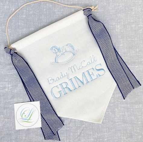 Kate Riley on Instagram: “Baby Banners may be my new favorite 💙 #monogram #monogrameverything #monogrammedgifts #monogramitall #embroidery #embrodierydesign…” Canvas Banner, Baby Banners, Baby Signs, Baby Items, Baby Nursery, Kids Playing, Machine Embroidery, Baby Gifts, Baby Clothes