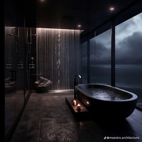 Dark Modern Bathroom, Dark House Aesthetic, Dark Modern House, Royal Bedroom Design, Dream House Aesthetic, Dark Modern, Dark House, Dream Life House, Modern Mansion