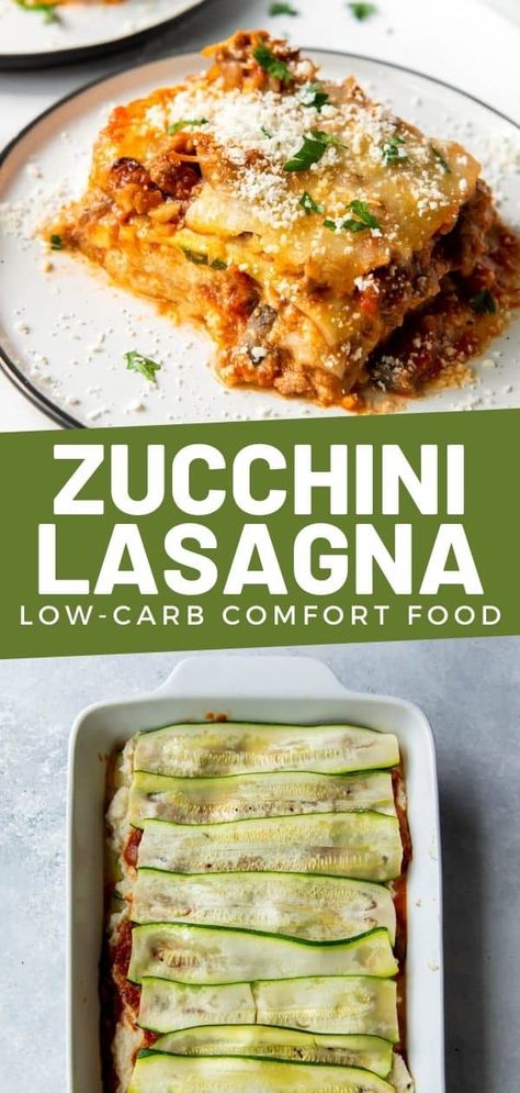 Chicken Meatballs And Zucchini Noodles, Zucchini Meals, Healthy Lasagna Recipes, Zucchini Lasagna Recipe, Low Carb Comfort Food, Italian Entrees, Zucchini Meatballs, Healthy Lasagna, Turkey Lasagna