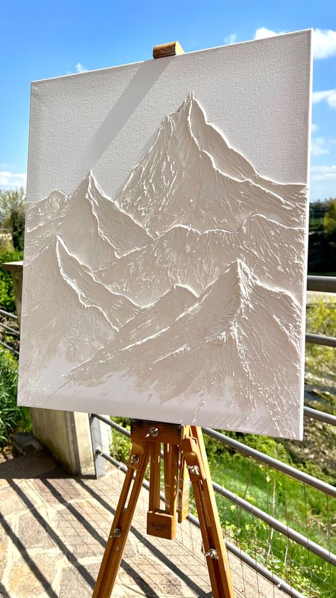 Beginner Textured Painting, Easy Spackle Art, Mountain Texture Wall Art, Diy Textured Mountain Wall Art, Mountain 3d Art, Spackle Art Texture Diy Mountains, Painting Ideas With Texture, 3d Mountain Painting, How To Make 3d Painting