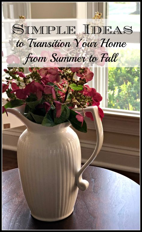 August Decorating Ideas Home, Round Wood Tray, Change Of Seasons, Fall Vignettes, Summer Front Porches, Bar Cart Styling, White Pitcher, Summer Porch, Home Simple