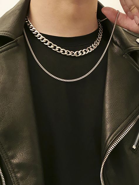 Guy Jewelry, Mens Silver Chain Necklace, Boys Necklace, Creative Necklace, Mode Punk, Boys Jewelry, Layered Chain Necklace, Moda Punk, Style Hip Hop