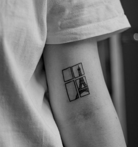 Tattoos To Get In Paris, Tiny Paris Tattoo, Paris Stamp Tattoo, Flower Tattoo Design For Women, Paris Tattoo Ideas, Paris Tattoos, Eiffel Tower Tattoo, Small Flower Tattoo, Tower Tattoo