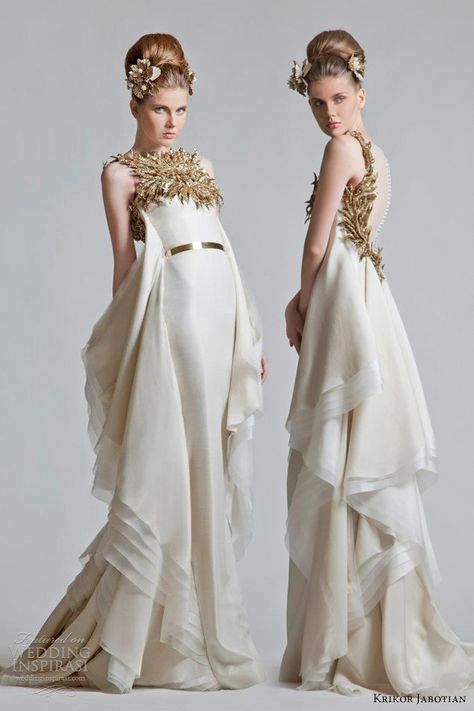 krikor jabotian bridal fall 2012 2013 gold ivory wedding dress...for the daring couture bride Krikor Jabotian, Wedding Dress Cake, Wedding Inspirasi, Party Mode, Roman Fashion, Ivory Wedding Dress, Beauty Dress, Moda Vintage, White Dresses