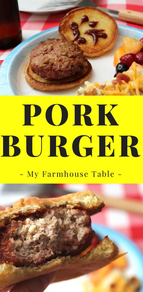 Dad's Pork Burgers - My Farmhouse Table Pork Burger Patty Recipe, Homemade Pork Burgers, Pork Burgers Patties, Ground Pork Patties Recipes, Pork Patty Recipes, Ground Pork Burgers Recipes, Pork Burgers Recipes Ground, Pork Patties Recipes, Ground Pork Patties