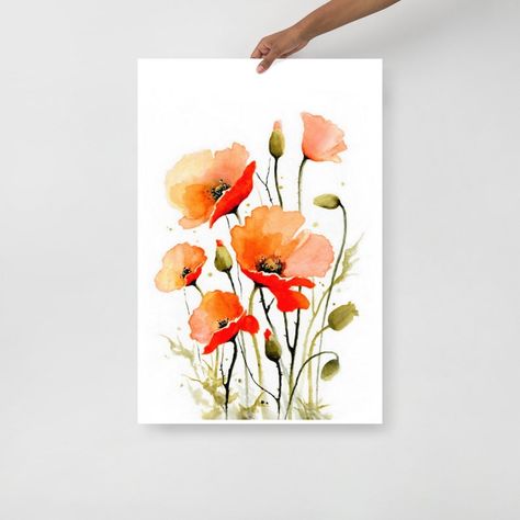 Poppy Watercolor Wildflowers Painting Flowers Wall Art Poppy - Etsy Canada California Poppy Art, Wildflowers Painting, Poppy Flower Painting, Poppy Watercolor, Orange Poppies, Watercolor Wildflowers, Watercolor Poppies, Poppy Art, Flowers Wall Art