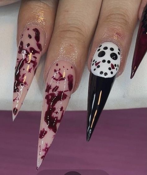 Vampire Teeth Nails Designs, Fall Nail Ideas Acrylic, Nails Acrylic Neon, Acrylic Nail Pink, Jason Nails, Nail Inspiration Simple, Neon Nail Ideas Summer, Autumn Acrylic Nails, Gore Nails