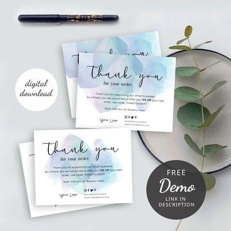 Blue Small Business Packaging, Background Ideas For Clothing Business, Blue Thank You Card, Photography Invoice Template, Photography Invoice, Business Thank You Notes, Blue Packaging, Background Edit, Order Cards