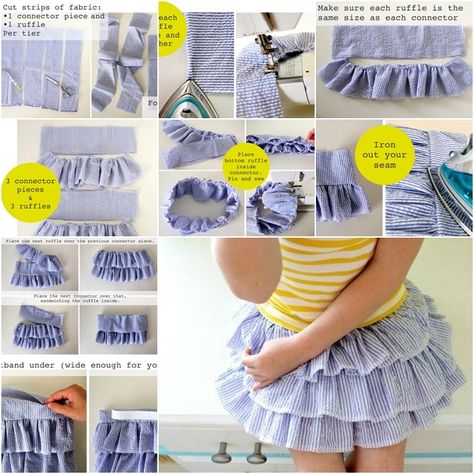 How to Make Ruffled Shirt for Girls of All Ages tutorial and instruction. Follow us: www.facebook.com/fabartdiy Ruffled Skirts, Robe Diy, Aktiviti Kanak-kanak, Ruffled Shirt, Haine Diy, Sewing Baby Clothes, Skirt Tutorial, Sew Ins, Trendy Sewing