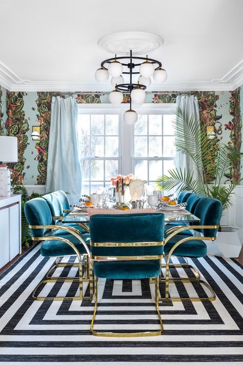 Art Deco Dining Room, Bohemian Dining Room, Chic Dining Room, Dining Room Wallpaper, Dekorasi Kamar Tidur, Luxury Dining Room, The Dining Room, Luxury Dining, Maximalism