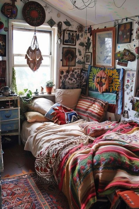 💐This Style is Utterly Charming Uni Bedroom, Boho Bedroom Ideas Bohemian, Hippie Room, Swedish Cottage, Earthy Bedroom, Boho Style Bedroom, Grunge Room, Vintage Bedroom, Boho Bedroom Decor