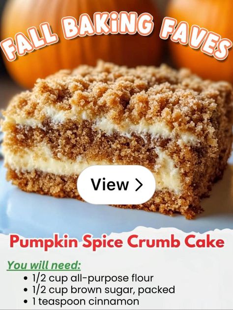 Lemon8 · PUMPKIN SPICE CRUMB CAKE RECIPE FOR FALL 🎃🍂🍰 · @caroline 🫶🏼 Pumpkin Spice Crumb Cake, Pumpkin Crumb Cake, Recipe For Fall, Crumb Cake Recipe, Crumb Cake, Fall Baking, Cakes And More, Just Desserts, Fall Recipes