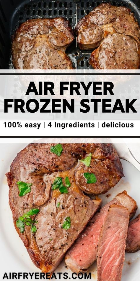 Air Fryer Steak From Frozen, Air Fryer Frozen Steak Recipes, Frozen Steaks In Air Fryer, Frozen Meat In Air Fryer, Frozen Ribeye In Air Fryer, How To Cook Sirloin Steak In Air Fryer, How To Cook Frozen Steak, Frozen Steak In Oven, Instant Pot Frozen Steak