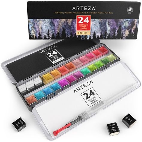 The Best Art Supplies at Arteza | ARTEZA Professional Art Supplies, Metallic Watercolor, Water Brush Pen, Pearl Paint, Paint Paper, Fineliner Pens, Watercolor Paint Set, Water Brush, Watercolor Palette