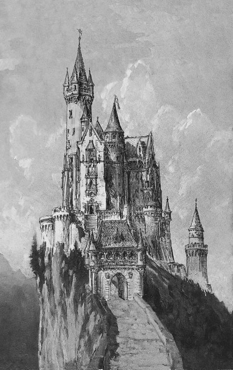 Historical Designs / Utopias / Monuments - Never built - Page 49 - SkyscraperCity Sketches Of Castles, Neuschwanstein Castle Tattoo, Fantasy Gothic Castle, Gothic Castle Sketch, Neuschwanstein Castle Drawing, Berserk Castle, Fantasy Castle Sketch, Gothic Architecture Drawing Sketch, Gothic Castle Drawing