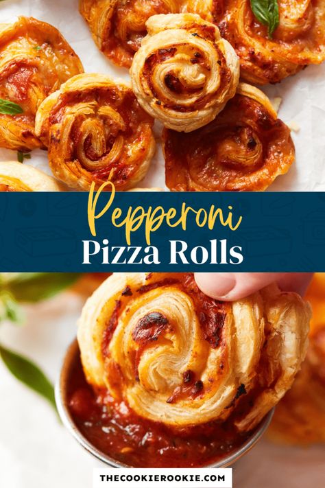 Pepperoni Pizza Rolls (Pizza Pinwheels) Recipe - The Cookie Rookie® Pepperoni Pinwheels, Pizza Rolls Recipe, Pepperoni Pizza Rolls, Homemade Pizza Rolls, Pizza Pinwheels, Pizza Roll Recipe, Pizza Roll Up, Pepperoni Rolls, Pizza Roll